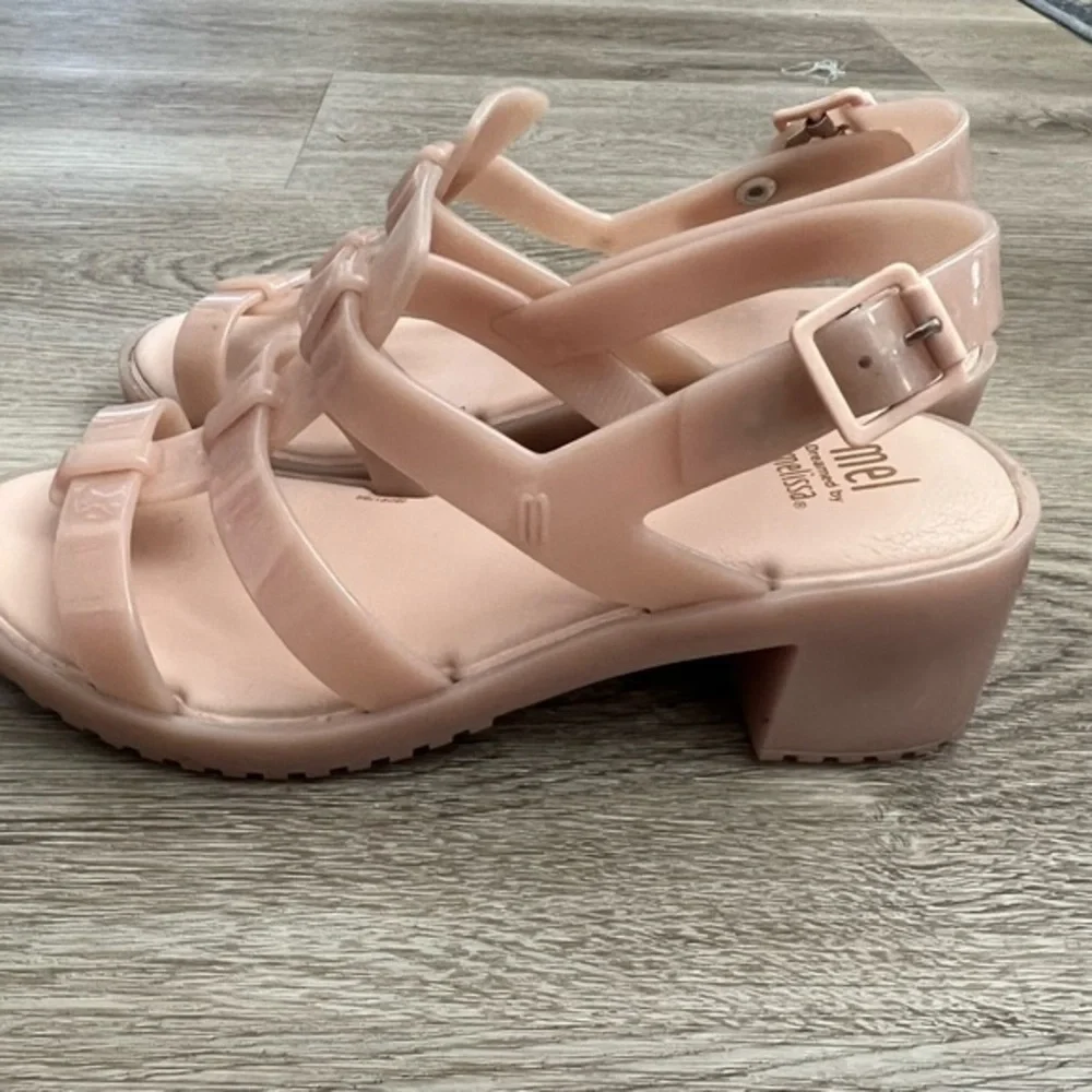 Mel Dreamed by Melissa Blush Gel Sandals with Block Heels